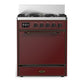 Ilve UM30QNR3BUB Ilve Um30Qnr3Bub Majestic Iii 30 Inch Dual Fuel Range With 5 Black Brass Burners, Dual Function Burner Up To 25,000 Btu (Natural Gas, Solid Door, Burgundy, Burnished)