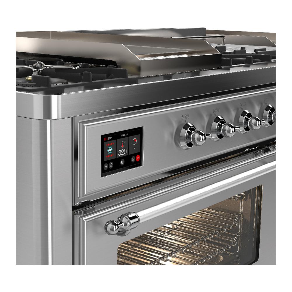 Ilve UM60FSNR3SSCLP Ilve Um60Fsnr3Ssclp Majestic Iii 60 Inch Dual Fuel Range With 7 Burners, Griddle And French Top, Dual Function Burner With Up To 25,000 Btu (Liquid Propane, Triple Glass Door, Stainless Steel, Chrome)