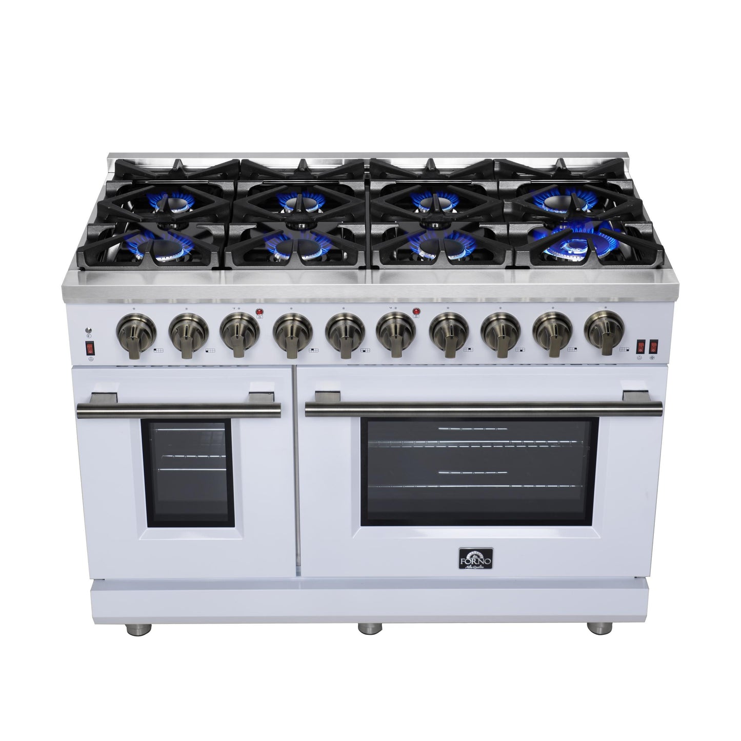 Forno FFSGS623948WHT Forno Massimo 48-Inch White Freestanding Gas Range, 8 Burners, True Convection Oven