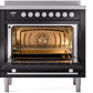 Ilve UPI366WMPBK Professional Plus Ii 36 Inch Electric Freestanding Range In Glossy Black With Trim
