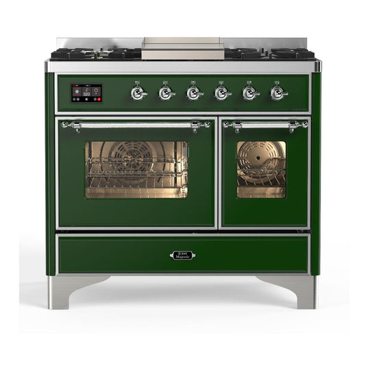 Ilve UMD40FNR3EGCLP Ilve Umd40Fnr3Egclp Majestic Iii 40 Inch Dual Fuel Range With 6 Burners And Griddle, Dual Function Burner Up To 25,000 Btu (Liquid Propane, Triple Glass Door, Emerald Green, Chrome)