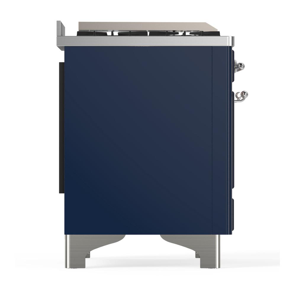 Ilve UM36FNR3MBCLP Ilve Um36Fnr3Mbclp Majestic Iii 36 Inch Dual Fuel Range With 6 Black Brass Burners And Griddle, Dual Function Burner Up To 25,000 Btu (Triple Glass Door, Midnight Blue, Chrome, Liquid Propane)