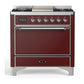 Ilve UM36FQNR3BUCLP Ilve Um36Fqnr3Buclp Majestic Iii 36 Inch Dual Fuel Range With 6 Black Brass Burners And Griddle, Dual Function Burner Up To 25,000 Btu (Solid Door, Burgundy, Chrome, Liquid Propane)