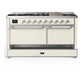 Ilve UM60FQNR3AWCLP Ilve Um60Fqnr3Awclp Majestic Iii 60 Inch Dual Fuel Range With 9 Burners And Griddle, Dual Function Burner Up To 25,000 Btu (Liquid Propane, Solid Door, Antique White, Chrome)