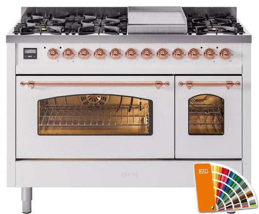 Ilve UP48FNMPRAP Nostalgie Ii 48 Inch Dual Fuel Natural Gas Freestanding Range In Ral Custom Color With Copper Trim