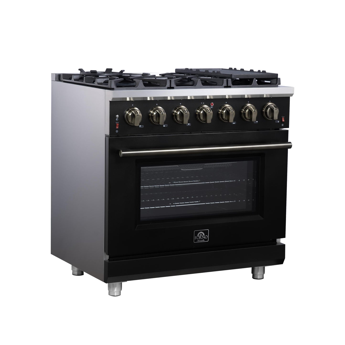 Forno FFSGS623936BLK Forno Massimo 36-Inch Black Freestanding Gas Range, 6 Sealed Burners, Convection Oven, Energy Efficient