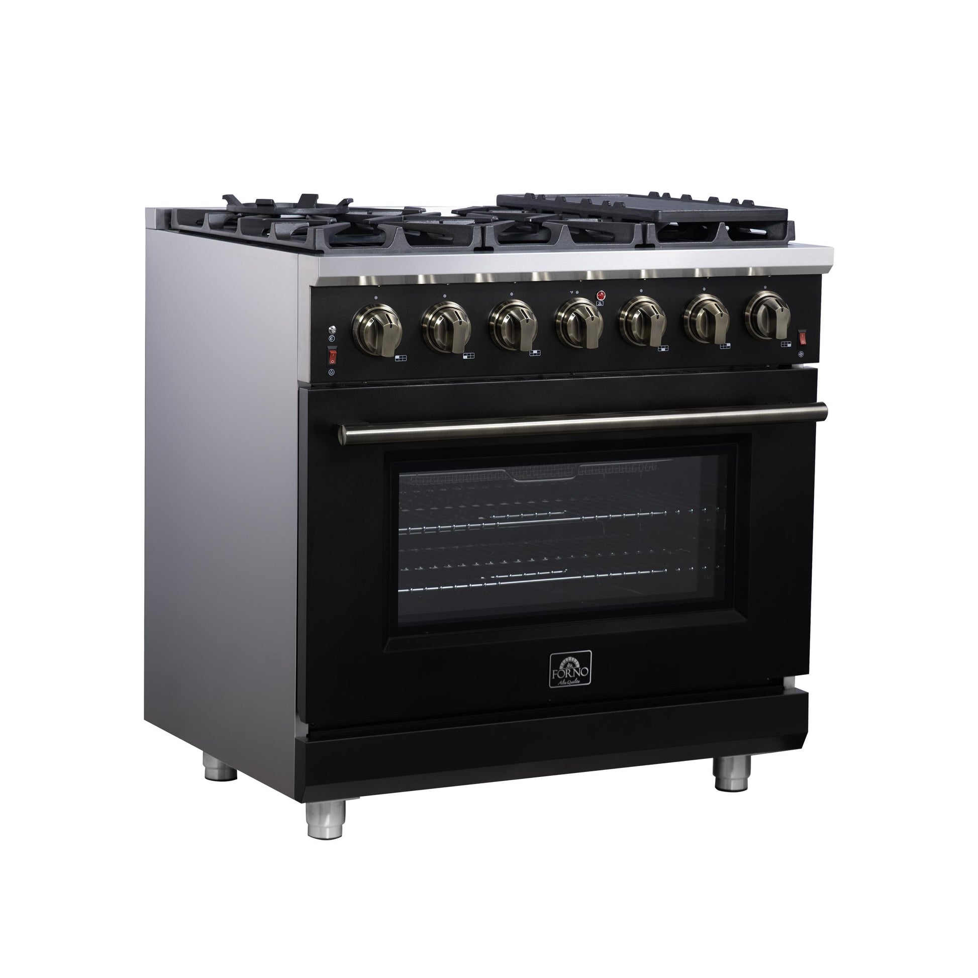 Forno FFSGS623936BLK Forno Massimo 36-Inch Black Freestanding Gas Range, 6 Sealed Burners, Convection Oven, Energy Efficient