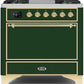 Ilve UM09FDQNS3EGGLP Majestic Ii 36 Inch Dual Fuel Liquid Propane Freestanding Range In Emerald Green With Brass Trim