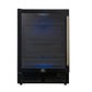 Forno FWCDR666524BLK Forno Frescolino 24 Inch Beverage Cooler, Black With Antique Brass Handles, With Led Lighting, Triple Glass Door, 188 Can Capacity, Built-In Or Freestanding