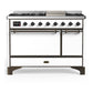 Ilve UM48FQNR3WHBLP Ilve Um48Fqnr3Whblp Majestic Iii 48 Inch Dual Fuel Range With 8 Burners And Griddle, Dual Function Burner Up To 25,000 Btu (Liquid Propane, Solid Door, White, Burnished)