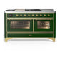 Ilve UM60FSNR3EGG Ilve Um60Fsnr3Egg Majestic Iii 60 Inch Dual Fuel Range With 7 Burners, Griddle And French Top, Dual Function Burner With Up To 25,000 Btu (Natural Gas, Triple Glass Door, Emerald Green, Brass)