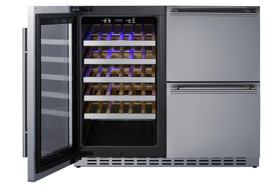 Summit ADRWC36 36" Wide Combination Wine Cellar & 2-Drawer Refrigerator, Ada Compliant
