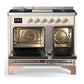 Ilve UMD40FNR3AWP Ilve Umd40Fnr3Awp Majestic Iii 40 Inch Dual Fuel Range With 6 Burners And Griddle, Dual Function Burner Up To 25,000 Btu (Natural Gas, Triple Glass Door, Antique White, Copper)