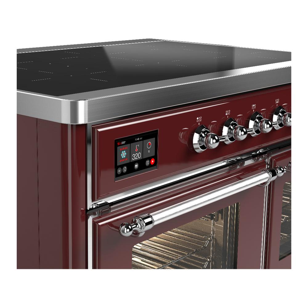 Ilve UMDIB40NR3BUC Ilve Umdib40Nr3Buc Majestic Iii 40 Inch Induction Range With 6 Elements, 3.82 Cu. Ft. Total Oven Capacity (Triple Glass Door, Burgundy, Chrome)