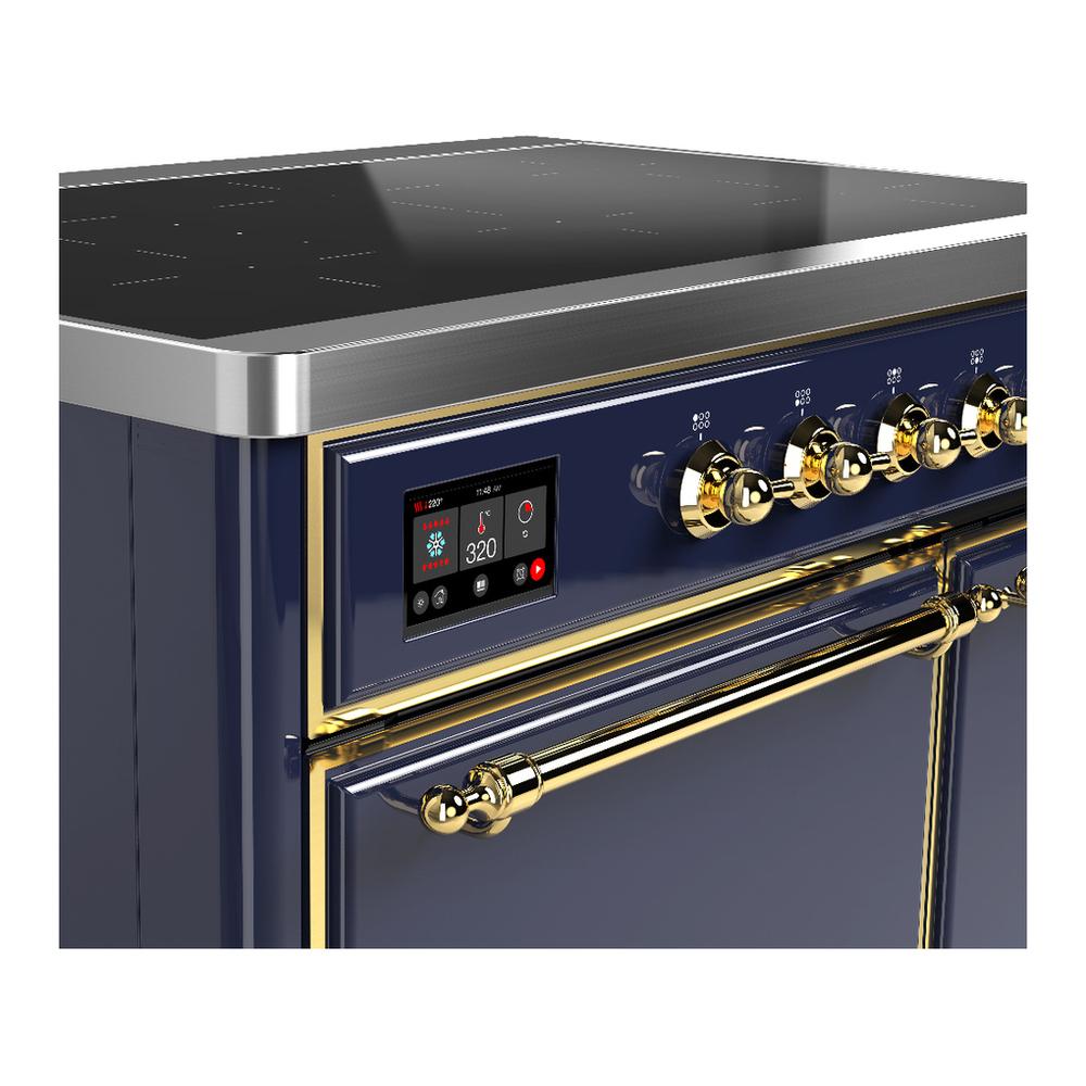 Ilve UMDIB40QNR3MBG Ilve Umdib40Qnr3Mbg Majestic Iii 40 Inch Induction Range With 6 Elements, 3.82 Cu. Ft. Total Oven Capacity (Solid Door, Midnight Blue, Brass)