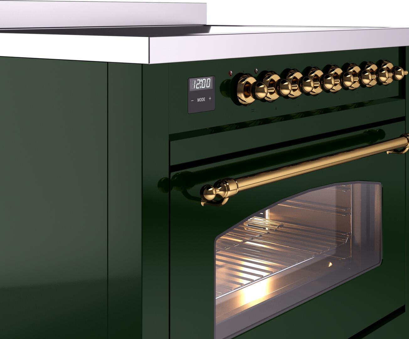 Ilve UPI366NMPEGG Nostalgie Ii 36 Inch Electric Freestanding Range In Emerald Green With Brass Trim