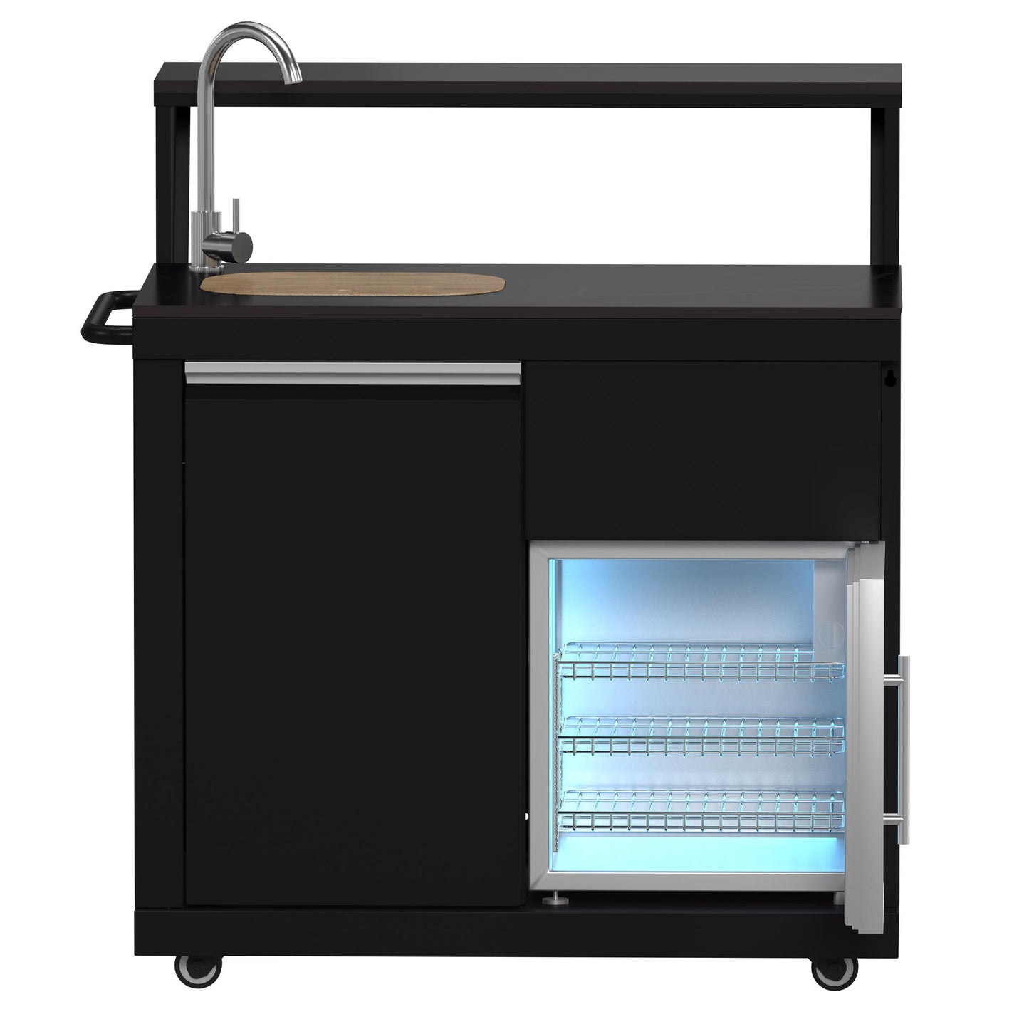 Forno FODKT2582BLK Forno All Aperto 62,600 Btu Bbq, 3 Stainless Steel Burners, Infrared Burners, Sink Module, Black Sintered Stone Countertops, Bar And Beverage Center