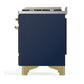 Ilve UM48FNR3MBG Ilve Um48Fnr3Mbg Majestic Iii 48 Inch Dual Fuel Range With 8 Burners And Griddle, Dual Function Burner Up To 25,000 Btu (Natural Gas, Triple Glass Door, Midnight Blue, Brass)