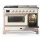 Ilve UM48FSNR3AWP Ilve Um48Fsnr3Awp Majestic Iii 48 Inch Dual Fuel Range With 5 Black Brass Burners, Griddle And French Top, Dual Function Burner Up To 25,000 Btu (Natural Gas, Triple Glass Door, Antique White, Copper)