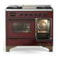 Ilve UMD40FNR3BUB Ilve Umd40Fnr3Bub Majestic Iii 40 Inch Dual Fuel Range With 6 Burners And Griddle, Dual Function Burner Up To 25,000 Btu (Natural Gas, Triple Glass Door, Burgundy, Burnished)
