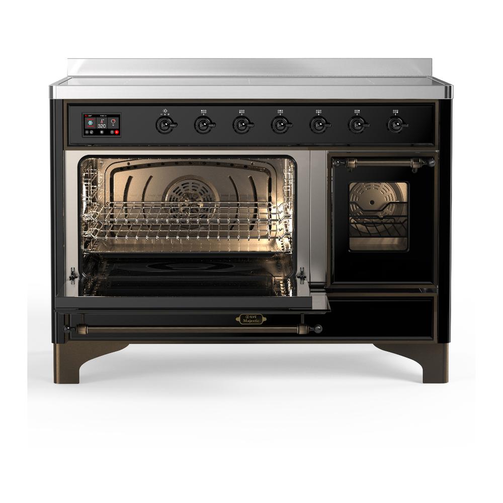 Ilve UMIB48NR3BKB Ilve Umib48Nr3Bkb Majestic Iii 48 Inch Induction Range With 6 Elements, 5.02 Cu. Ft. Total Oven Capacity (Triple Glass Door, Glossy Black, Burnished)