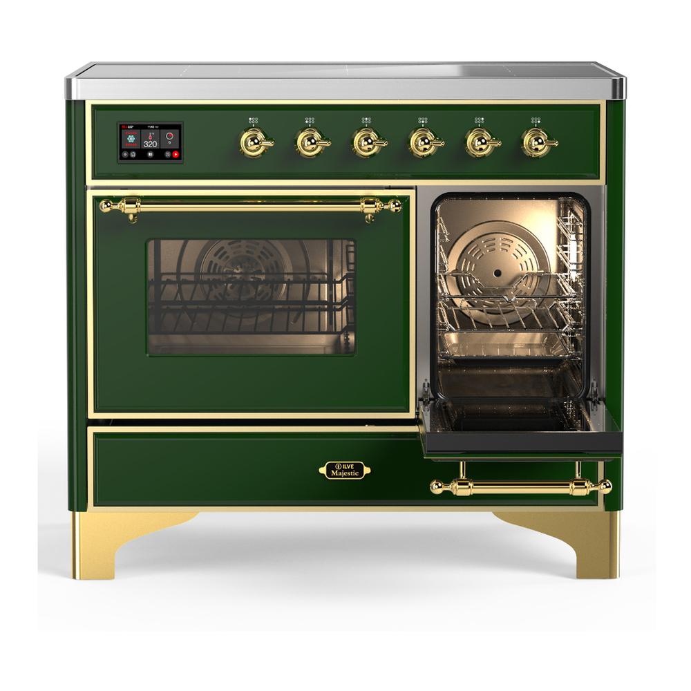 Ilve UMDIB40NR3EGG Ilve Umdib40Nr3Egg Majestic Iii 40 Inch Induction Range With 6 Elements, 3.82 Cu. Ft. Total Oven Capacity (Triple Glass Door, Emerald Green, Brass)