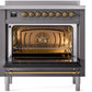 Ilve UPI366NMPMGG Nostalgie Ii 36 Inch Electric Freestanding Range In Matte Graphite With Brass Trim