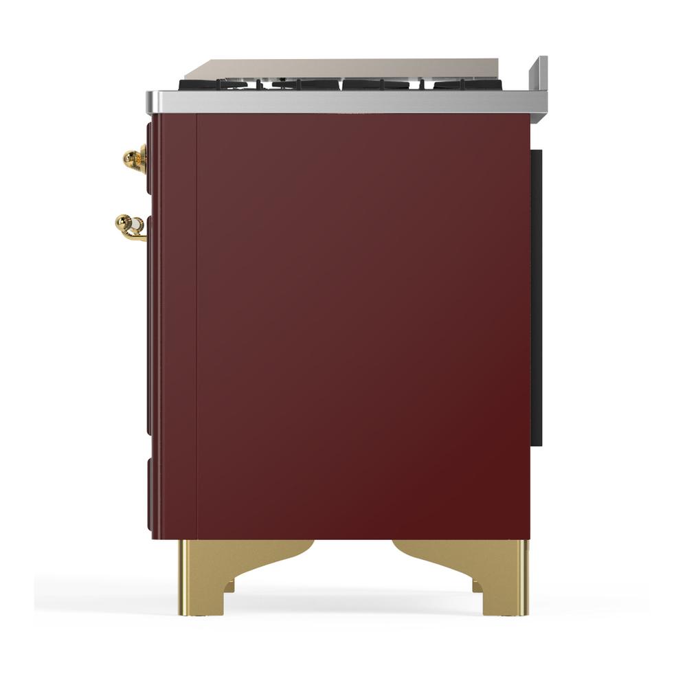 Ilve UM60FSQNR3BUGLP Ilve Um60Fsqnr3Buglp Majestic Iii 60 Inch Dual Fuel Range With 7 Burners, Griddle And French Top, Dual Function Burner With Up To 25,000 Btu (Liquid Propane, Solid Door, Burgundy, Brass)