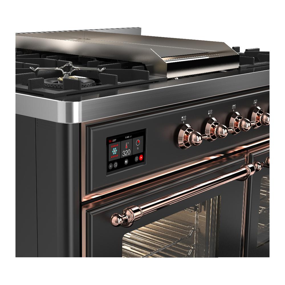 Ilve UMD40FNR3MGPLP Ilve Umd40Fnr3Mgplp Majestic Iii 40 Inch Dual Fuel Range With 6 Burners And Griddle, Dual Function Burner Up To 25,000 Btu (Liquid Propane, Triple Glass Door, Graphite Matte, Copper)