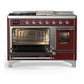 Ilve UM48FSNR3BUCLP Ilve Um48Fsnr3Buclp Majestic Iii 48 Inch Dual Fuel Range With 5 Black Brass Burners, Griddle And French Top, Dual Function Burner Up To 25,000 Btu (Liquid Propane, Triple Glass Door, Burgundy, Chrome)
