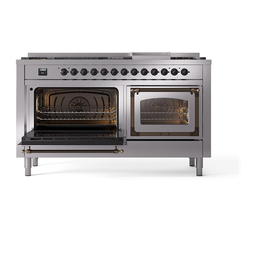 Ilve UN60FNMPSSBLP Ilve Un60Fnmpssblp Nostalgie Ii Noblesse 60" Dual Fuel Range (9 Sealed Burners + Griddle, Liquid Propane, Triple Glass Door, Stainless Steel, Burnished)