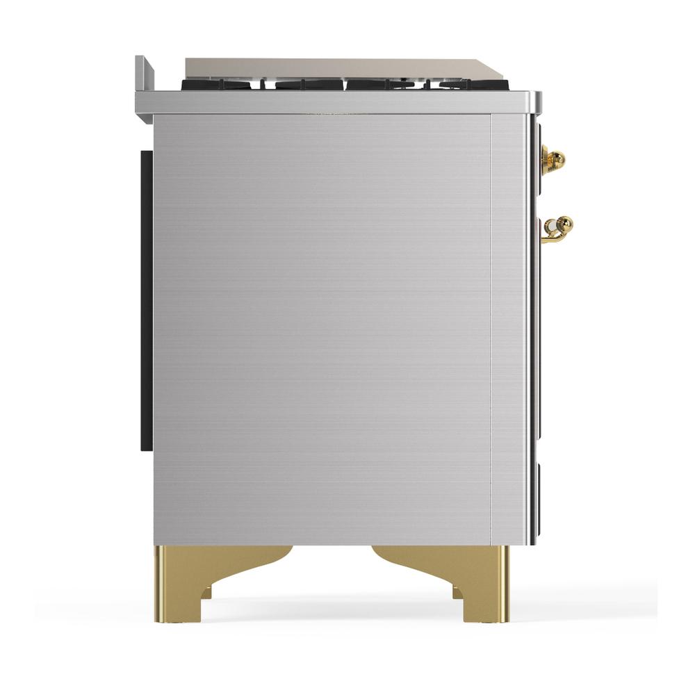 Ilve UM48FSNR3SSG Ilve Um48Fsnr3Ssg Majestic Iii 48 Inch Dual Fuel Range With 5 Black Brass Burners, Griddle And French Top, Dual Function Burner Up To 25,000 Btu (Natural Gas, Triple Glass Door, Stainless Steel, Brass)