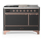 Ilve UM48FSQNR3MGPLP Ilve Um48Fsqnr3Mgplp Majestic Iii 48 Inch Dual Fuel Range With 5 Black Brass Burners, Griddle And French Top, Dual Function Burner Up To 25,000 Btu (Liquid Propane, Solid Door, Graphite Matte, Copper)