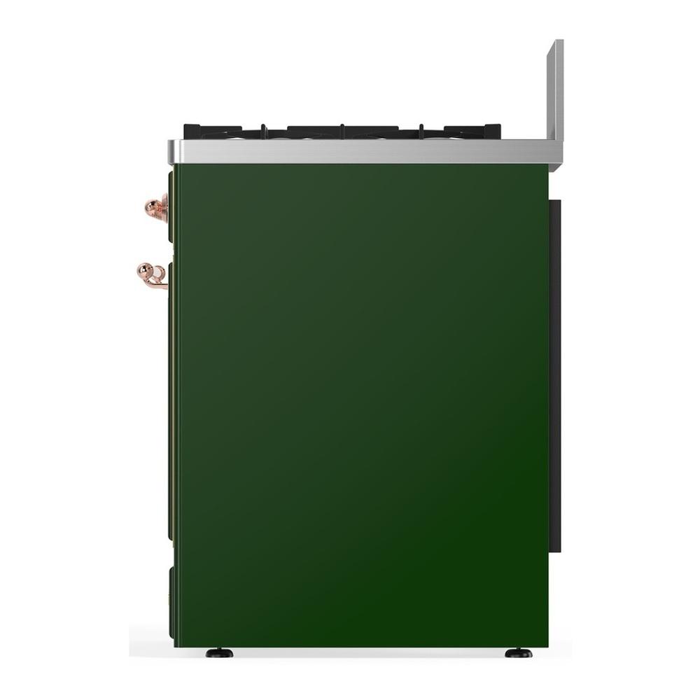 Ilve UM30QNR3EGPLP Ilve Um30Qnr3Egplp Majestic Iii 30 Inch Dual Fuel Range With 5 Black Brass Burners, Dual Function Burner Up To 25,000 Btu (Liquid Propane, Solid Door, Emerald Green, Copper)