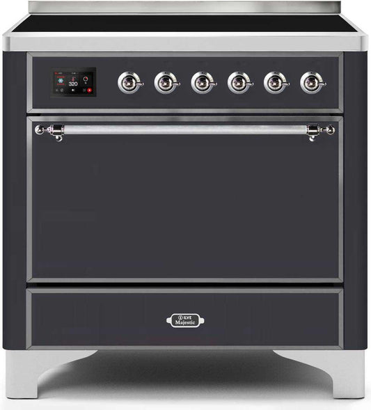 Ilve UMI09QNS3MGC Majestic Ii 36 Inch Electric Freestanding Range In Matte Graphite With Chrome Trim