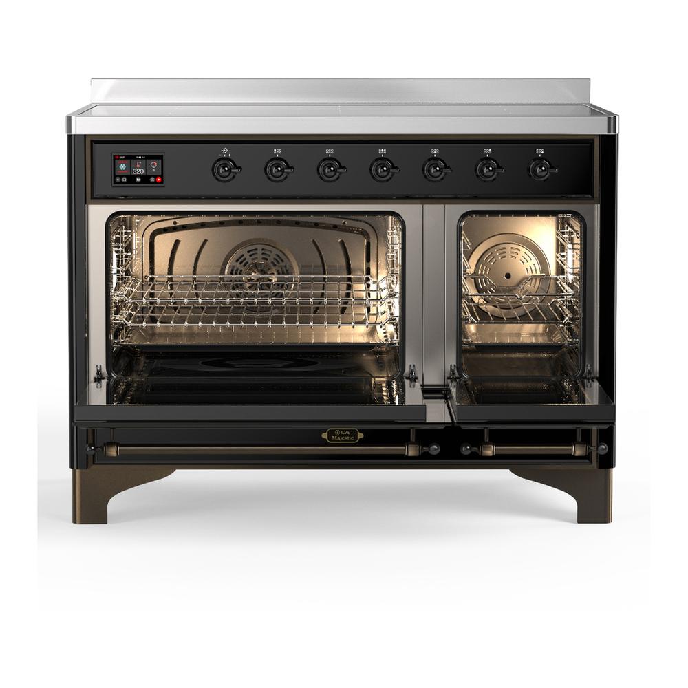 Ilve UMIB48QNR3BKB Ilve Umib48Qnr3Bkb Majestic Iii 48 Inch Induction Range With 6 Elements, 5.02 Cu. Ft. Total Oven Capacity (Solid Door, Glossy Black, Burnished)