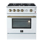 Forno FFSGS627730WHT Marco 30-Inch Gas Range White & Antique Brass Design, 4 Burners 37,000 Btu, 4.32 Cu.Ft. Convection Oven