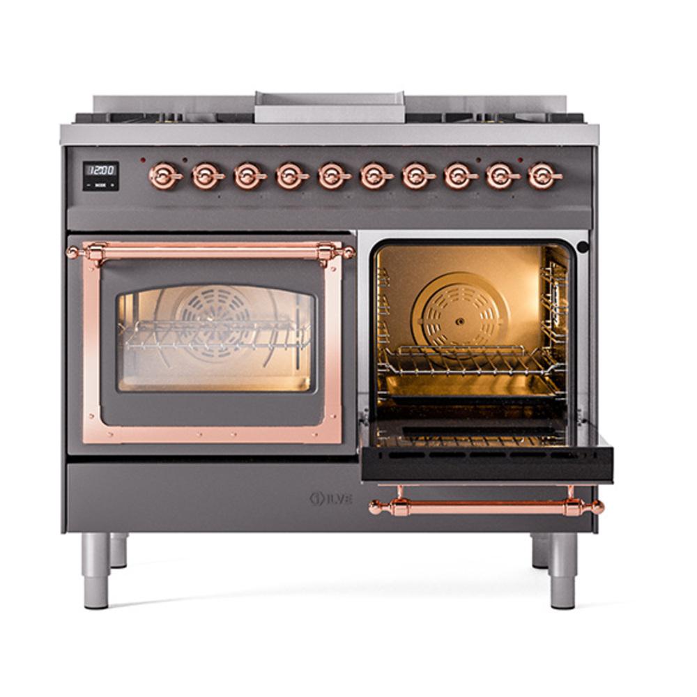 Ilve UND40FNMPMGP Ilve Und40Fnmpmgp Nostalgie Ii Noblesse 40" Dual Fuel Range (Natural Gas, Triple Glass Door, Graphite Matte, Copper)