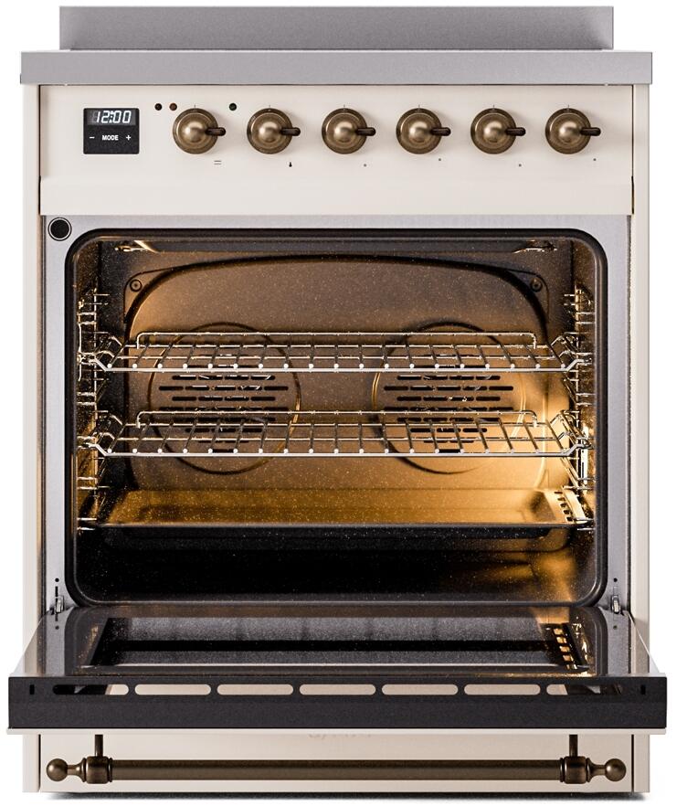 Ilve UPI304NMPAWB Nostalgie Ii 30 Inch Electric Freestanding Range In Antique White With Bronze Trim