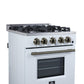 Forno FFSGS627224WHT Forno Breno 24 Inch Freestanding Gas Range In White With Antique Brass, Compact Design