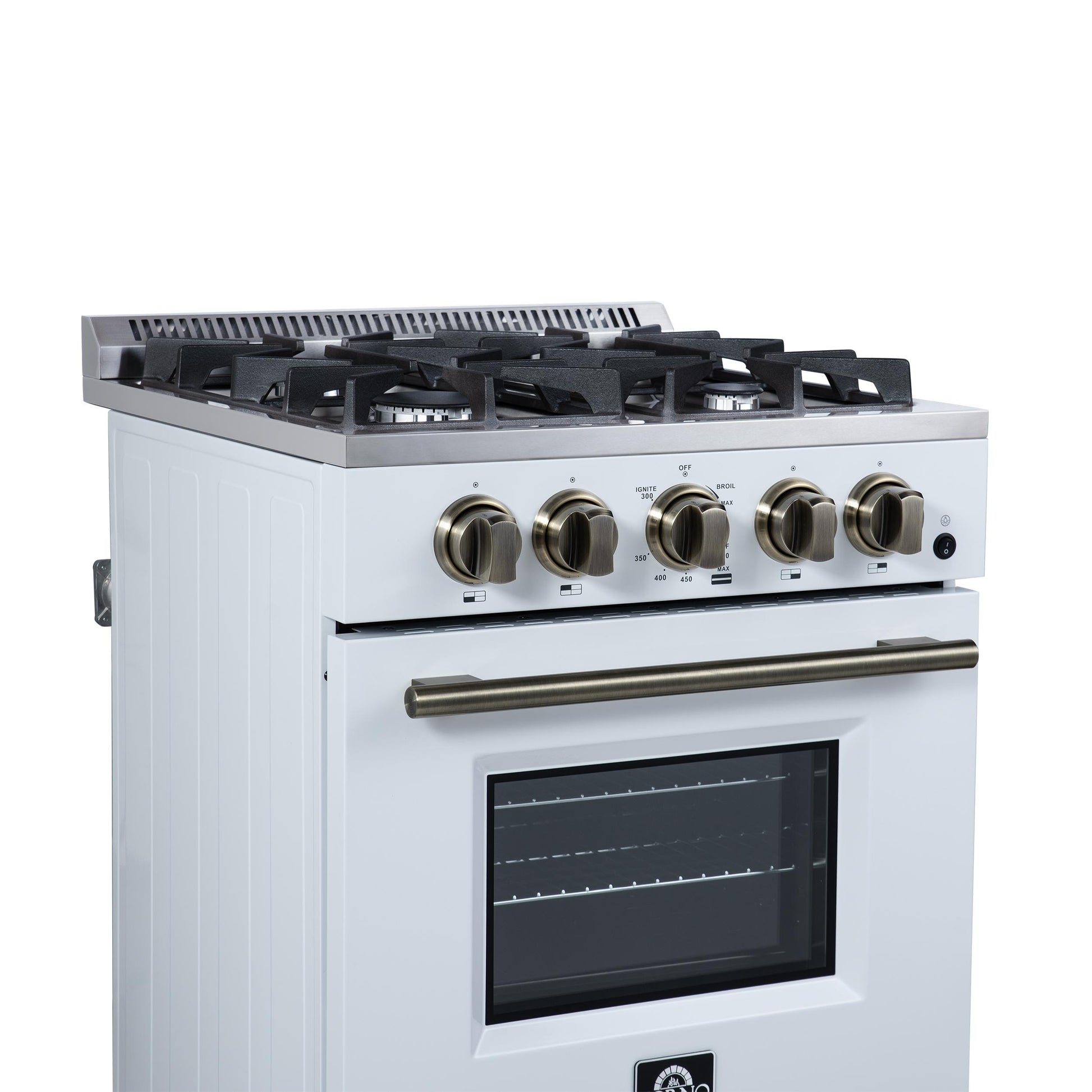 Forno FFSGS627224WHT Forno Breno 24 Inch Freestanding Gas Range In White With Antique Brass, Compact Design