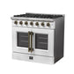 Forno FFSGS644436WHT Forno Galiano 36-Inch French Door Gas Range White And Antique Brass Design, 6 Sealed Burners 83,000 Btu, 5.36 Cu.Ft. Convection Oven
