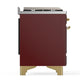 Ilve UM48FNR3BUG Ilve Um48Fnr3Bug Majestic Iii 48 Inch Dual Fuel Range With 8 Burners And Griddle, Dual Function Burner Up To 25,000 Btu (Natural Gas, Triple Glass Door, Burgundy, Brass)