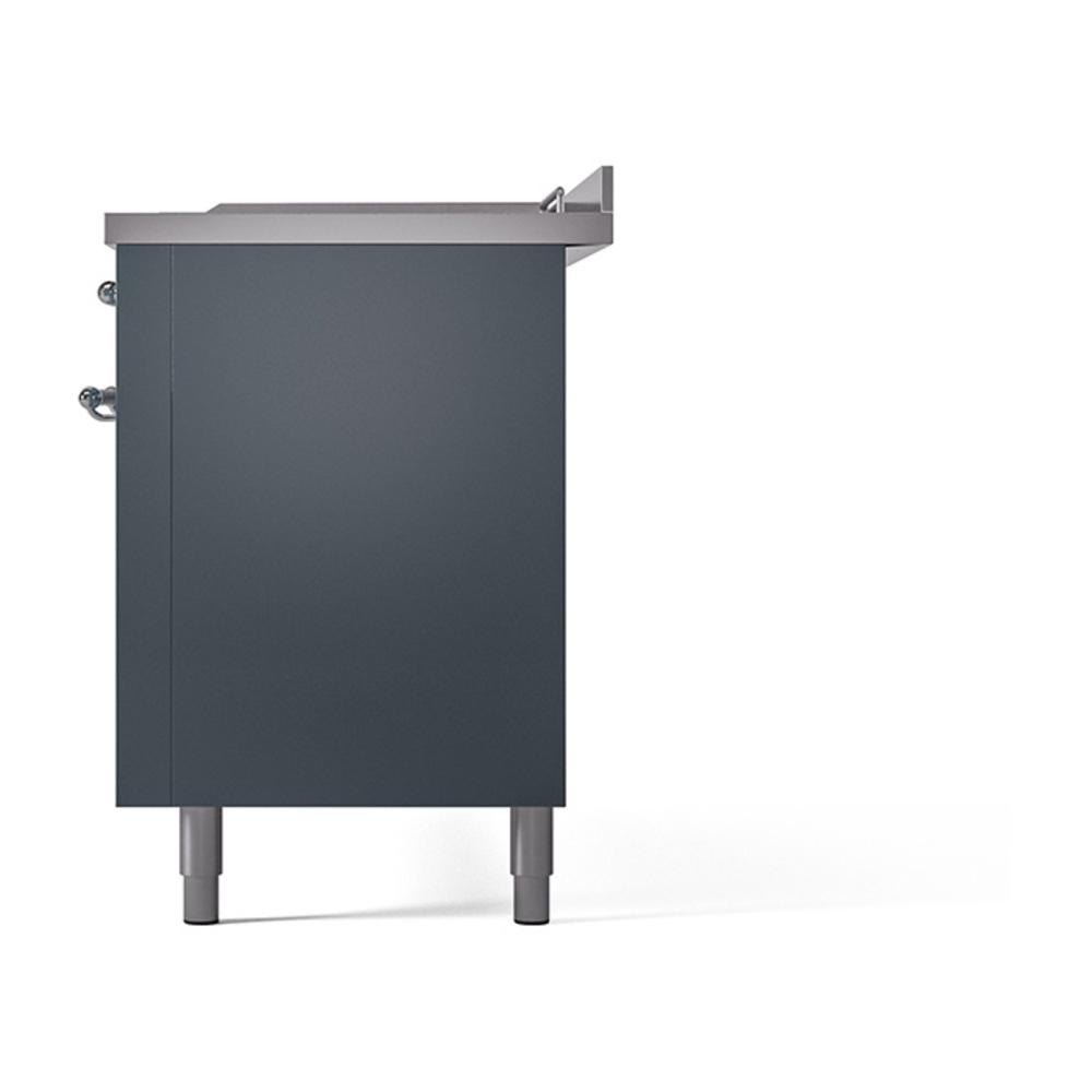 Ilve UN60FSQNMPBGC Ilve Un60Fsqnmpbgc Nostalgie Ii Noblesse 60" Dual Fuel Range (7 Sealed Burners + Griddle + French Top, Natural Gas, Solid Door, Blue Grey, Chrome)