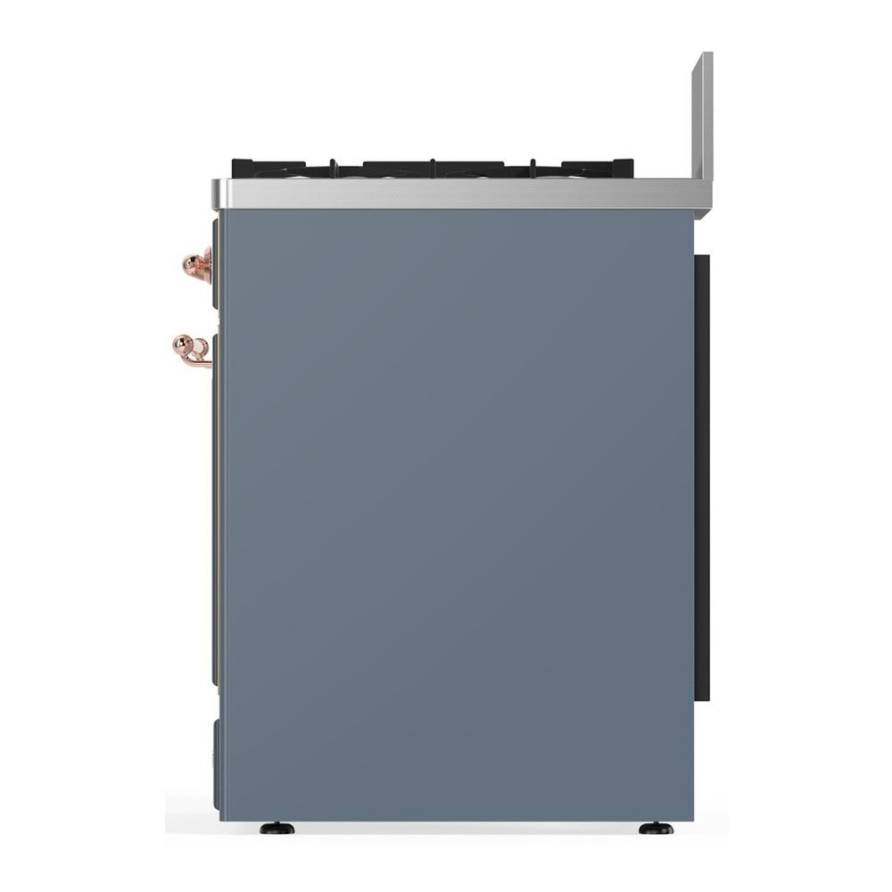 Ilve UM30NR3BGP Ilve Um30Nr3Bgp Majestic Iii 30 Inch Dual Fuel Range With 5 Black Brass Burners, Dual Function Burner Up To 25,000 Btu (Natural Gas, Triple Glass Door, Blue Grey, Copper)