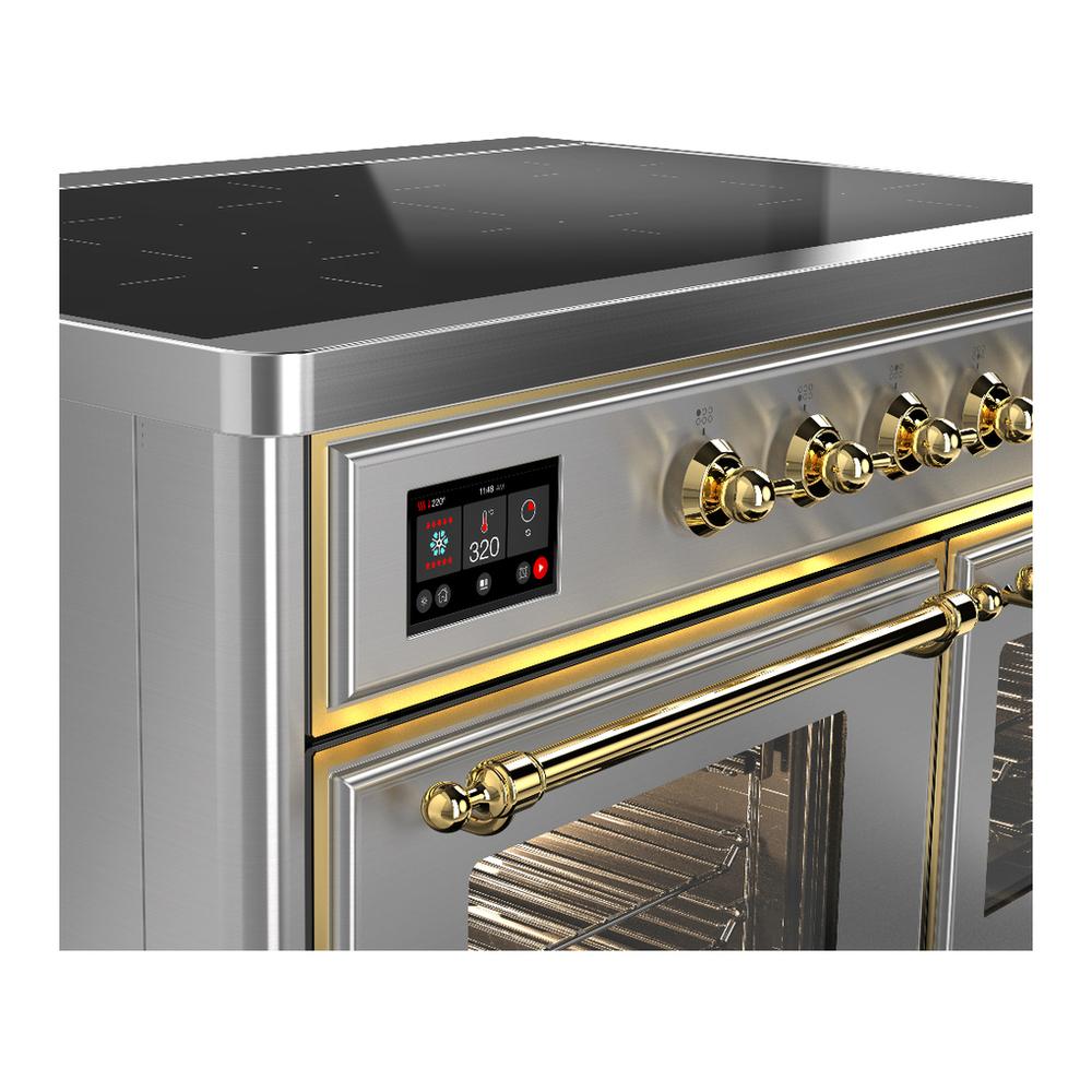 Ilve UMDIB40NR3SSG Ilve Umdib40Nr3Ssg Majestic Iii 40 Inch Induction Range With 6 Elements, 3.82 Cu. Ft. Total Oven Capacity (Triple Glass Door, Stainless Steel, Brass)