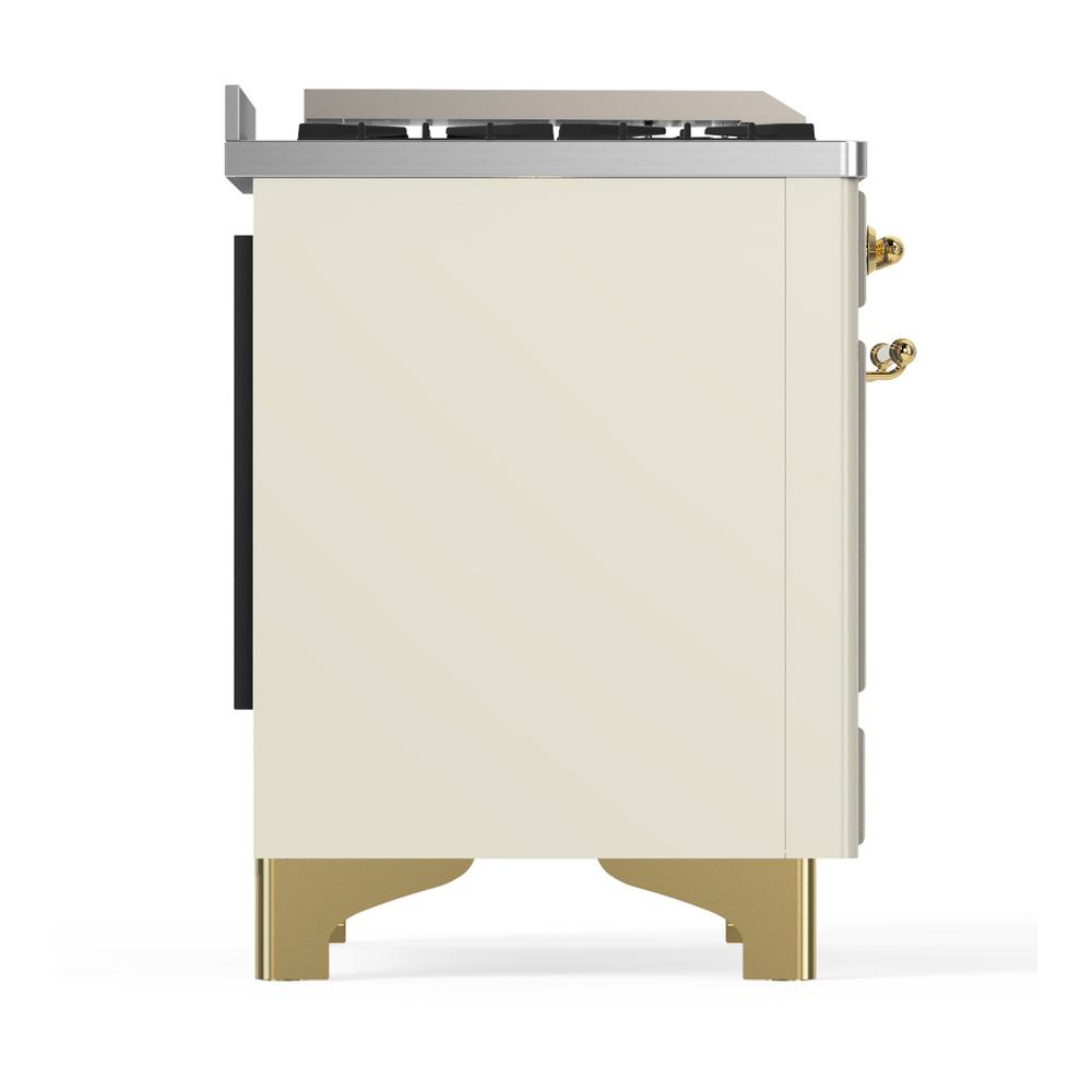 Ilve UM48FSNR3AWG Ilve Um48Fsnr3Awg Majestic Iii 48 Inch Dual Fuel Range With 5 Black Brass Burners, Griddle And French Top, Dual Function Burner Up To 25,000 Btu (Natural Gas, Triple Glass Door, Antique White, Brass)