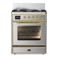 Ilve UM30NR3SSG Ilve Um30Nr3Ssg Majestic Iii 30 Inch Dual Fuel Range With 5 Black Brass Burners, Dual Function Burner Up To 25,000 Btu (Natural Gas, Triple Glass Door, Stainless Steel, Brass)