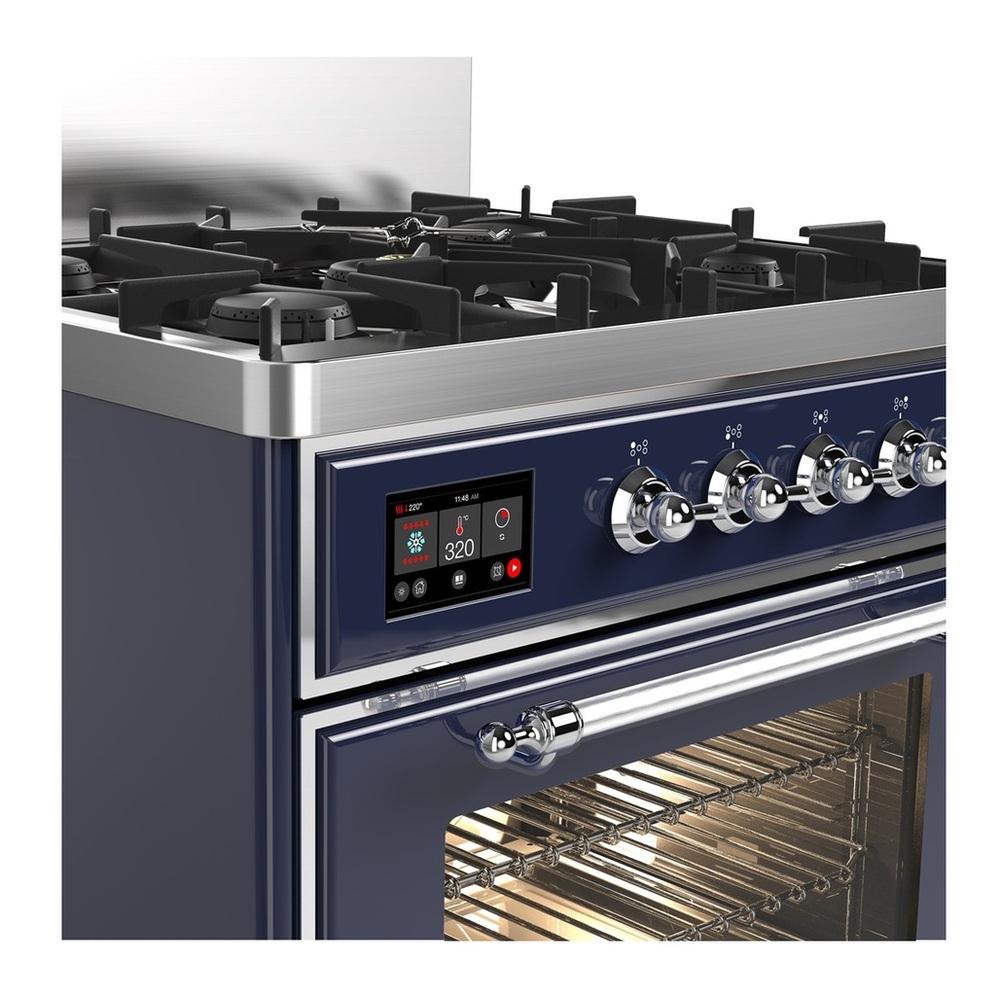 Ilve UM30NR3MBC Ilve Um30Nr3Mbc Majestic Iii 30 Inch Dual Fuel Range With 5 Black Brass Burners, Dual Function Burner Up To 25,000 Btu (Natural Gas, Triple Glass Door, Midnight Blue, Chrome)