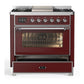 Ilve UM36FNR3BUC Ilve Um36Fnr3Buc Majestic Iii 36 Inch Dual Fuel Range With 6 Black Brass Burners And Griddle, Dual Function Burner Up To 25,000 Btu (Triple Glass Door, Burgundy, Chrome, Natural Gas)